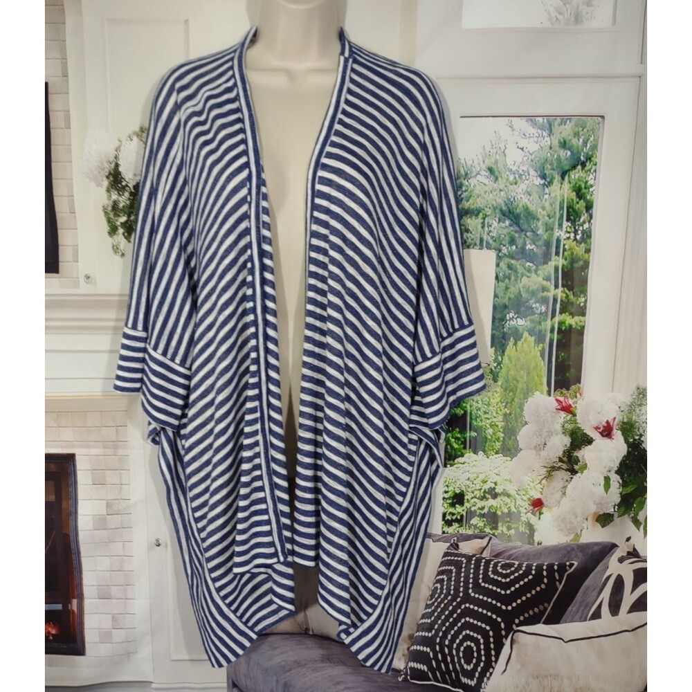 Liz Claiborne Size M/L Cardigan Open Kimono Womens Coastal Nautical Beach Resort